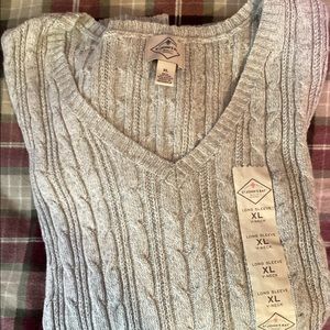New $32 ST. JOHN'S BAY Solid Cotton Casual PullOver V-Neck Sweater Size XL